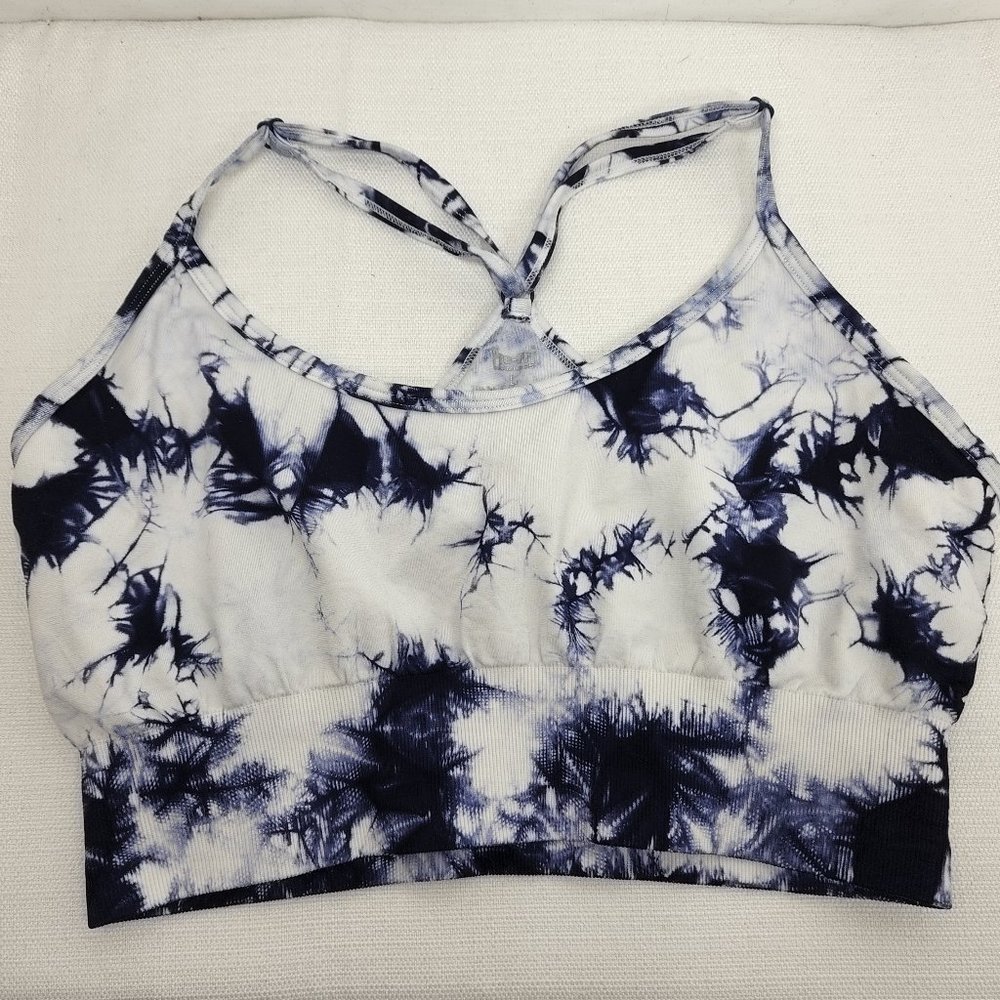 Pro Fit Womens Juniors Large Blue White Tie Dye Sports Bra Crossback Stretch